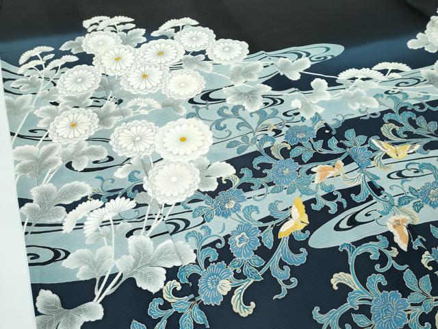 平和屋着物＊希少 夏物 黒留袖 花蝶唐草文 暈し染め 銀彩 逸品 CZAA4265s5