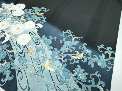 平和屋着物＊希少 夏物 黒留袖 花蝶唐草文 暈し染め 銀彩 逸品 CZAA4265s5