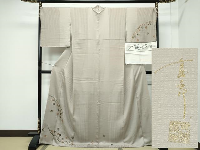平和屋本店■極上　キモノデザイナー　斉藤上太郎　訪問着　雪輪花文　金彩　白橡色地　反端付き　逸品　未使用　CZAA4272s5