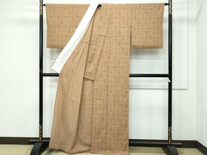 平和屋着物■極上　洗える最高級着物　＜英＞はなぶさ謹製　小紋　単衣　更紗唐草文　朽葉色地　たとう紙付き　逸品　CZAA4275s5