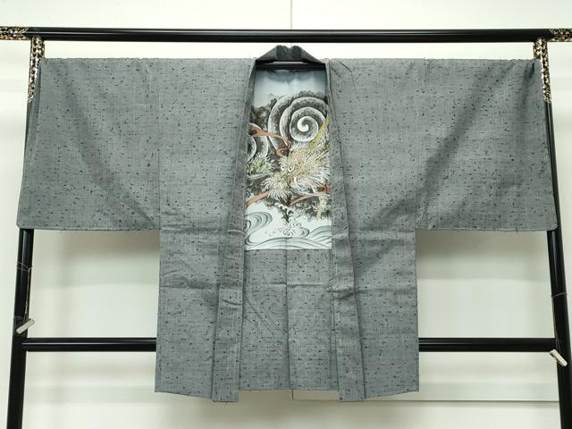 平和屋着物■極上　男性　髭紬　アンサンブル　キングサイズ　利休鼠色地　逸品　未使用　CZAA4277s5
