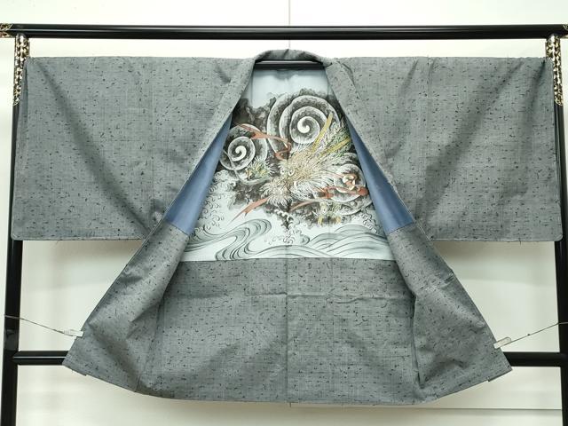 平和屋着物■極上　男性　髭紬　アンサンブル　キングサイズ　利休鼠色地　逸品　未使用　CZAA4277s5