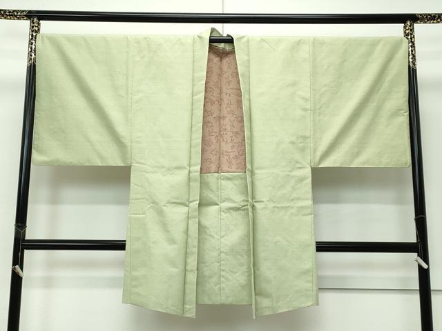 平和屋着物＃極上 本場結城紬 重要無形文化財 男性 長羽織 柳茶色 羽裏：鳥獣戯画 逸品 CZAA4279s5