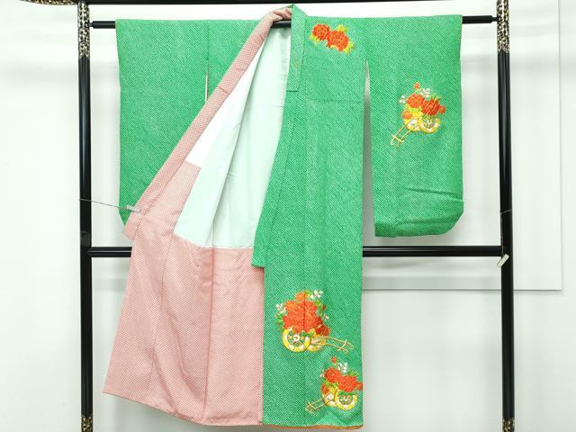 平和屋着物■極上　七五三　女の子　7歳　祝着・袋帯セット　総絞り　総刺繍　駒刺繍　花車文　逸品　CZAA4283s5