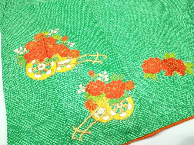 平和屋着物■極上　七五三　女の子　7歳　祝着・袋帯セット　総絞り　総刺繍　駒刺繍　花車文　逸品　CZAA4283s5