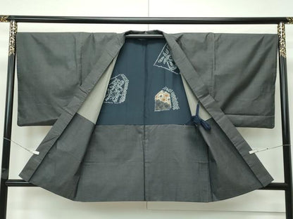 平和屋着物■極上　男性　本場大島紬　アンサンブル　100亀甲　総詰め　羽織紐付き　逸品　CZAA4286s5