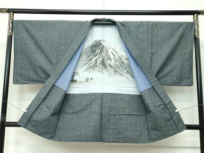 平和屋着物■極上 男性 紬・髭紬羽織セット 色無地 利休鼠色 逸品 CZAA4300s5