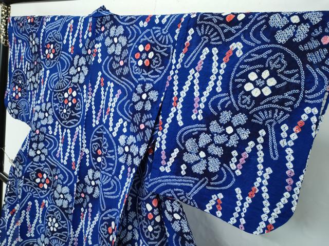 平和屋着物∴極上 夏物 浴衣 有松鳴海絞り 流水団扇花文 綿 逸品 CZAA4315s5
