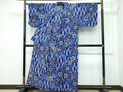 平和屋着物∴極上 夏物 浴衣 有松鳴海絞り 流水団扇花文 綿 逸品 CZAA4315s5