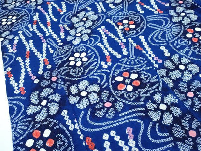 平和屋着物∴極上 夏物 浴衣 有松鳴海絞り 流水団扇花文 綿 逸品 CZAA4315s5