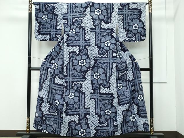 平和屋着物∴極上 夏物 浴衣 有松鳴海絞り 格子花文 綿 逸品 CZAA4316s5