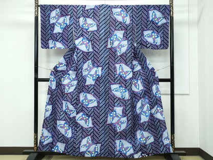 平和屋着物∴極上 夏物 浴衣 有松鳴海絞り 地紙舞蝶文 綿 逸品 CZAA4318s5