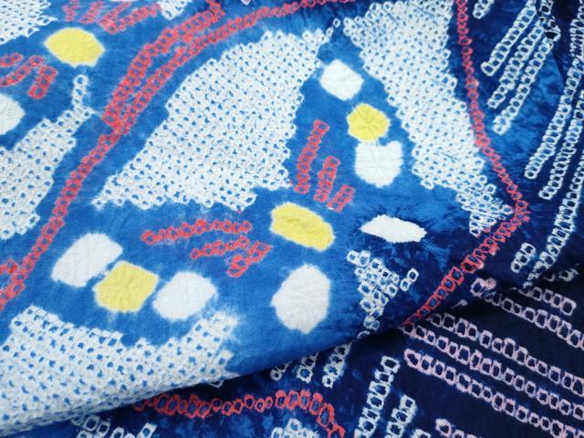 平和屋着物∴極上 夏物 浴衣 有松鳴海絞り 地紙舞蝶文 綿 逸品 CZAA4318s5
