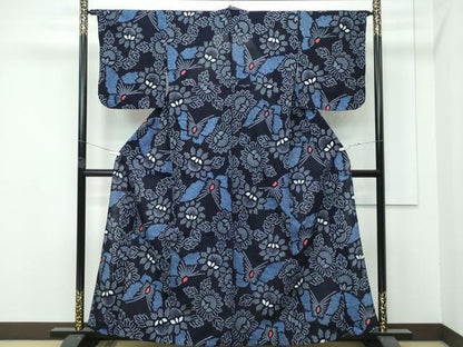 平和屋着物■極上　夏物　浴衣　有松鳴海絞り　花蝶文　綿　逸品　CZAA4319s5