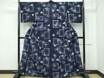平和屋着物∴極上 夏物 浴衣 有松鳴海絞り 色紙舞蝶文 綿 逸品 CZAA4320s5