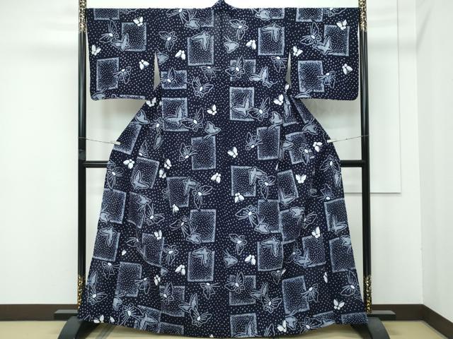 平和屋着物∴極上 夏物 浴衣 有松鳴海絞り 色紙舞蝶文 綿 逸品 CZAA4320s5