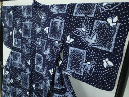 平和屋着物∴極上 夏物 浴衣 有松鳴海絞り 色紙舞蝶文 綿 逸品 CZAA4320s5