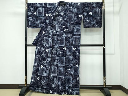 平和屋着物∴極上 夏物 浴衣 有松鳴海絞り 色紙舞蝶文 綿 逸品 CZAA4320s5