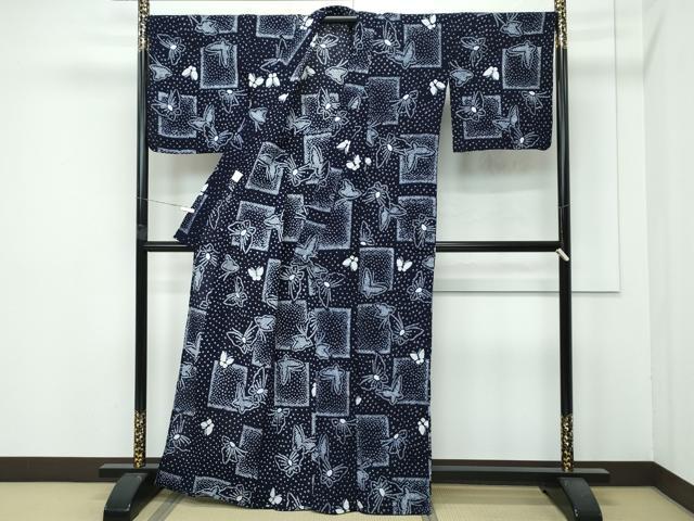 平和屋着物∴極上 夏物 浴衣 有松鳴海絞り 色紙舞蝶文 綿 逸品 CZAA4320s5