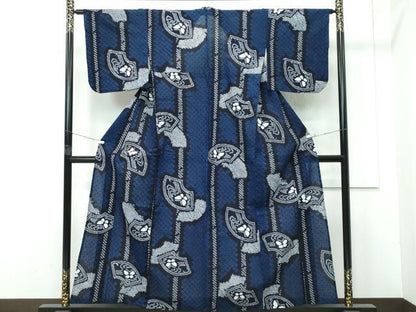 平和屋着物∴極上 夏物 浴衣 有松鳴海絞り 地紙舞蝶文 綿 逸品 CZAA4322s5