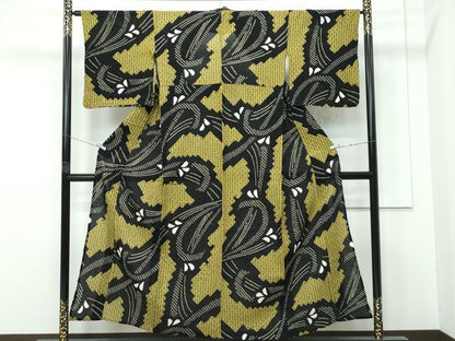 平和屋本店∴極上 夏物 浴衣 有松鳴海絞り 流水文 黒地 綿 逸品 CZAA4323s5