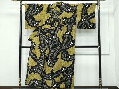 平和屋本店∴極上 夏物 浴衣 有松鳴海絞り 流水文 黒地 綿 逸品 CZAA4323s5