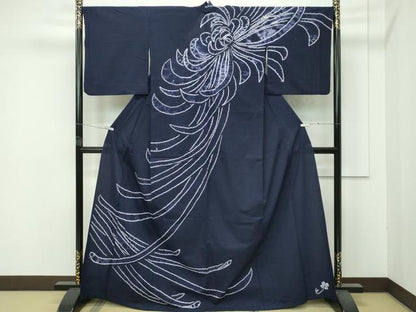 平和屋着物■極上　夏物　浴衣　有松鳴海絞り　訪問着　乱菊　紫黒色地　綿　逸品　CZAA4324s5