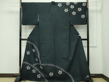 平和屋着物∴極上 夏物 浴衣 有松鳴海絞り 訪問着 舞花文 黒地 綿 逸品 CZAA4325s5