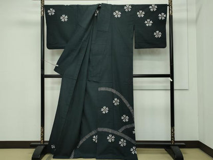 平和屋着物∴極上 夏物 浴衣 有松鳴海絞り 訪問着 舞花文 黒地 綿 逸品 CZAA4325s5
