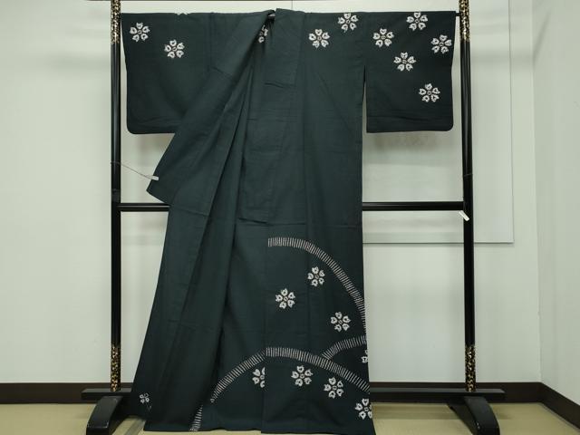 平和屋着物∴極上 夏物 浴衣 有松鳴海絞り 訪問着 舞花文 黒地 綿 逸品 CZAA4325s5