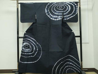 平和屋着物∴極上 夏物 浴衣 有松鳴海絞り 訪問着 丸文 濃紺地 綿 逸品 CZAA4326s5