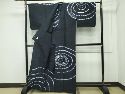平和屋着物∴極上 夏物 浴衣 有松鳴海絞り 訪問着 丸文 濃紺地 綿 逸品 CZAA4326s5