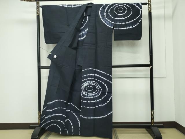 平和屋着物∴極上 夏物 浴衣 有松鳴海絞り 訪問着 丸文 濃紺地 綿 逸品 CZAA4326s5