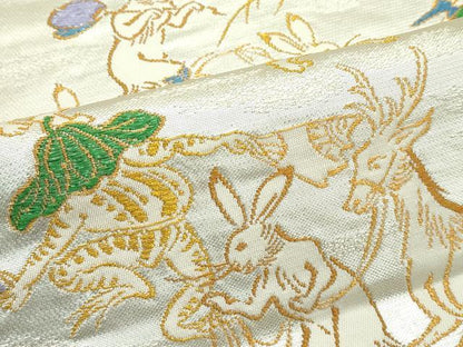 平和屋本店■極上　龍村美術織物　たつむら　つけ帯　とば絵献寿文　鳥獣戯画　金銀糸　逸品　CZAA4334s5