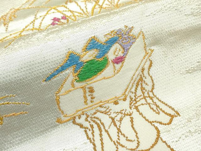 平和屋本店■極上　龍村美術織物　たつむら　つけ帯　とば絵献寿文　鳥獣戯画　金銀糸　逸品　CZAA4334s5