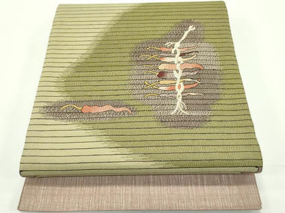 平和屋着物＊極上　夏物　明綴れ　太鼓柄袋帯　成り物　柴染色地　ますいわ屋扱い　逸品　未使用　CZAA4346s5