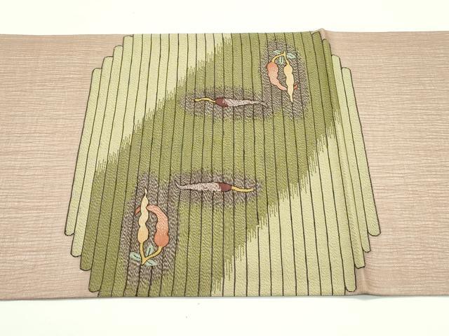 平和屋着物＊極上　夏物　明綴れ　太鼓柄袋帯　成り物　柴染色地　ますいわ屋扱い　逸品　未使用　CZAA4346s5
