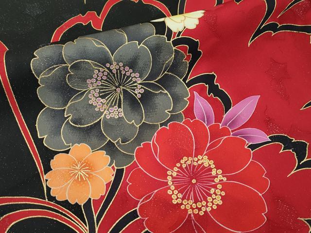 平和屋着物●極上　太鼓柄袋帯　草花文　黒地　銀通し地　逸品　CZAA4357s5