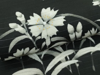 平和屋着物■極上　夏物　絽塩瀬　九寸名古屋帯　草花文　黒地　金彩　逸品　CZAA4368s5