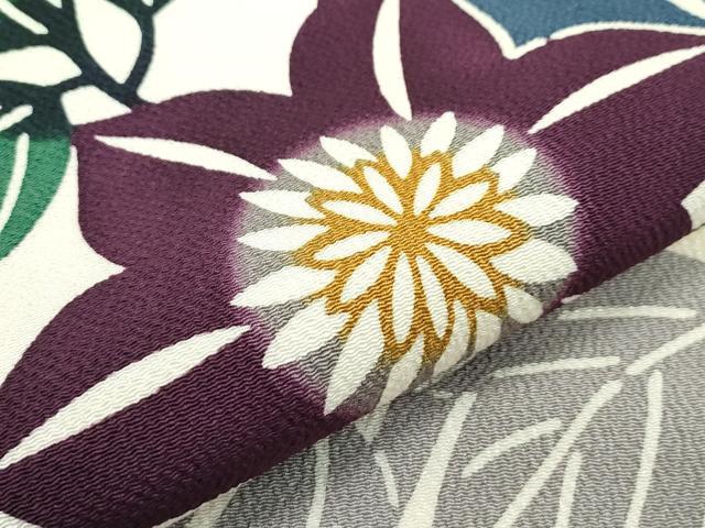 平和屋着物●極上 和染紅型 栗山紅型 栗山吉三郎 九寸名古屋帯 草花文 鬼しぼ縮緬 逸品 未使用 CZAA4382s5