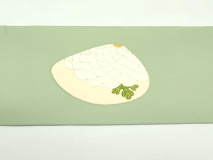 平和屋本店■極上 銀座 志ま亀 塩瀬 九寸名古屋帯 中国三大刺繍 相良刺繍 貝合せ人物菊文 金彩 柳茶色地 たとう紙付き 逸品 CZAA4385s5