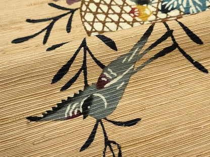 平和屋着物●極上 本場琉球紅型 八寸名古屋帯 紬地 花籠飛鳥文 杏色地 逸品 CZAA4398s5