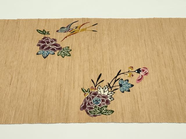 平和屋着物●極上 本場琉球紅型 八寸名古屋帯 紬地 花籠飛鳥文 杏色地 逸品 CZAA4398s5