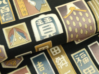 平和屋着物■極上　手染屋　吉兵衛　両面　全通柄袋帯　人物吉祥間道　逸品　CZAA4400s5