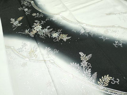 平和屋本店●極上　訪問着　花唐草文　暈し染め　黒地　銀通し地　逸品　CZAA4407s6