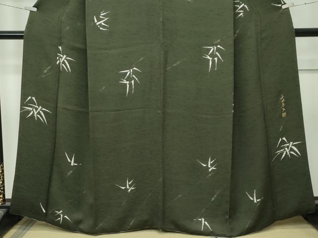 平和屋着物●極上　世界的友禅作家　千地泰弘　千地天女　小紋　笹竹文　藍媚茶色地　逸品　CZAA4408s6
