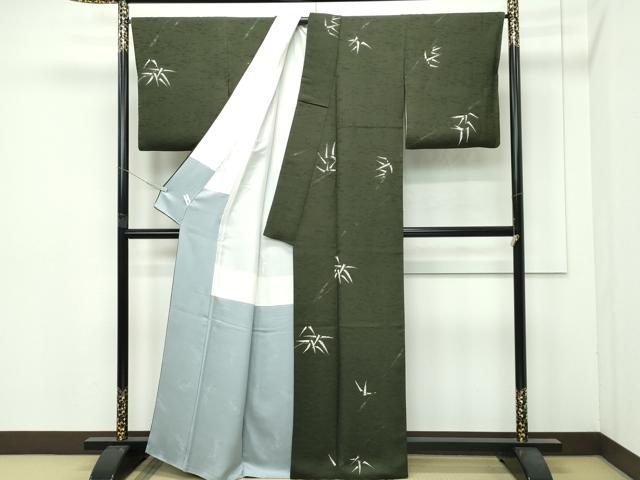 平和屋着物●極上　世界的友禅作家　千地泰弘　千地天女　小紋　笹竹文　藍媚茶色地　逸品　CZAA4408s6