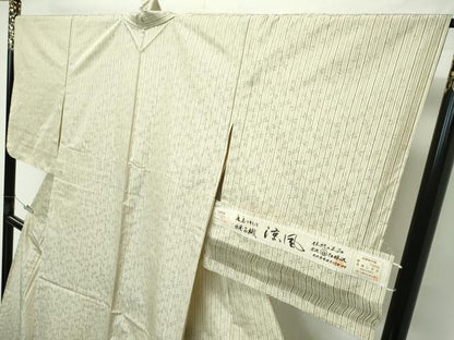平和屋着物▽極上 米沢 白根沢 涼風 単衣 綟子織 もじり織 トンボ レグホーン色地 証紙付き 逸品 未使用 CZAA4409s6
