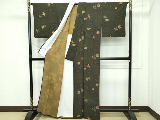 平和屋着物▽極上 洗える最高級着物 ＜英＞はなぶさ謹製 小紋 単衣 草花文 逸品 CZAA4410s6