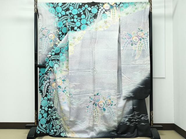平和屋着物●極上　振袖　作家物　絞り　辻が花　暈し染め　銀通し地　逸品　CZAA4411s6
